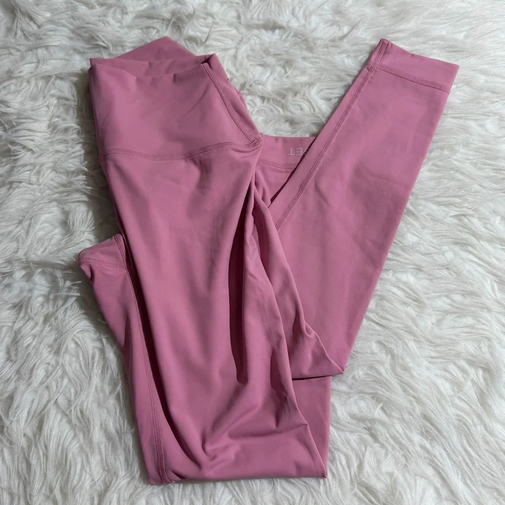 NEW Set Active Large XL Pink Matching Set Glossy Leggings Double Layer Sport bra